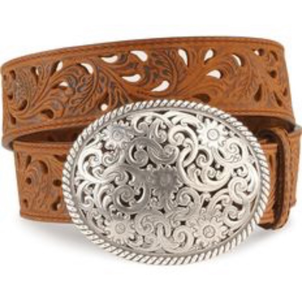 Leather Tony Lama Pierced Filigree Belt